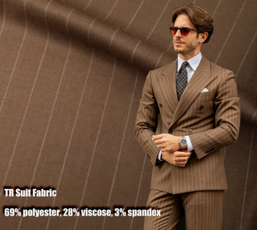 Premium Polyester Viscose Spandex Striped Suiting Fabric for Thobe Dress